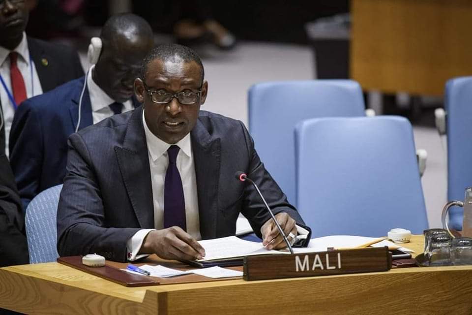 Abdoulaye Diop, le ministre malien des Affaires étrangères lors d'une réunion à l'ONU.