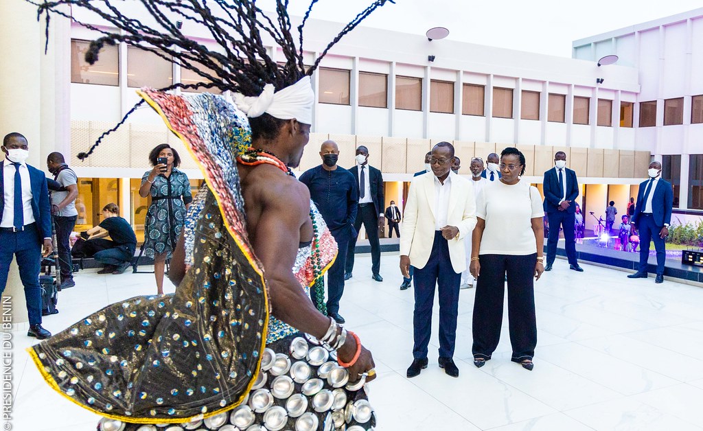 Le président Patrice Talon et son épouse Claudine Talon au palais de la Marina à Cotonou